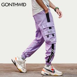 GONTHWID Colour Block Cargo Harem Joggers Track Pants Hip Hop Casual Baggy Sweatpants Streetwear Fashion Hipster Pants Trousers 210702