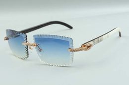 21 Newest style cutting lens luxury designer sunglasses 3524021, natural hybrid buffalo horns medium diamonds glasses, size: 58-18-140mm