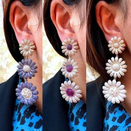 missvikki Luxury Gorgeous Bloom Flowers Long Dangle Women Fine Full CZ Bridal Wedding 2021 Earrings Jewellery