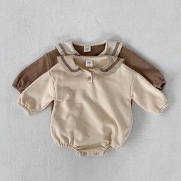0-24M Autumn Clothes Sailor Collar Baby Girl Bodysuits Cotton Long Sleeve Infant Toddler boys Jumpsuits 210309