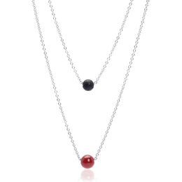 Natural Stone Double Layer Stainless Steel Chain Beaded Pendant Necklaces Energy Choker Jewellery For Women Girl