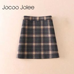 Jocoo Jolee Women Vintage Woollen Skirt Winter Spring Korean Harajuku Chic a Line Skirt High Waist Casual Bodcon Wrap Pencil 210619