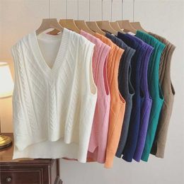 ZHISILAO V-Neck Knitted Sweater Vest Women Vintage Sleeveless Oversized PulloverWaistcoat s Female Solid 211011