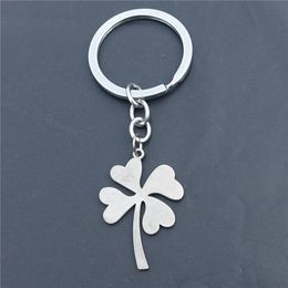 Lucky Four Leaf Clover Keyring Stainless Steel Plant Keychain Men Women Unisex Jewellery 12 pcs/lot Whole