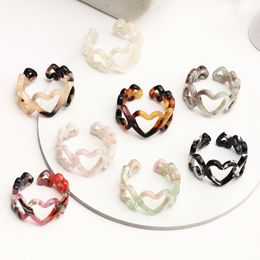 Women Trendy Colourful Leopard Print Transparent Resin Acrylic Ring For Women Korean Creative Heart Rings Jewellery