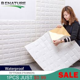 BENATURE 12 PCS/ 3D Brick Wall Stickers Living Waterproof Foam Room Bedroom DIY Adhesive paper Art home Decals 220217