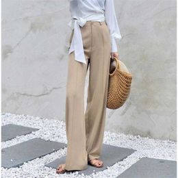 170-175cm Autumn Wide Leg Pants Women Elastic Waist Pants Elegant Office Ladies Khaki Trousers Plus Length Purple Grey 211008