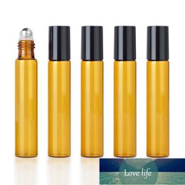 100Pieces/lot 10ML Portable Amber Essential Oil Bottle Roll on Perfume Bottle Mini Metal Ball Roller Brown Essential Oil Bottles Factory price expert design Quality