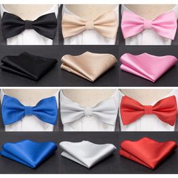 Bowtie Cravat Set Solid Black Red Fashion Butterfly Ties for Men Handkerchief Party Man Gift Wedding Dress Accessories