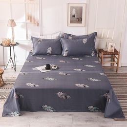Sheets & Sets 100% Cotton Feather Print Flat Sheet For Children Adults Single Double Bed Bedsheets (No Case) XF730-4