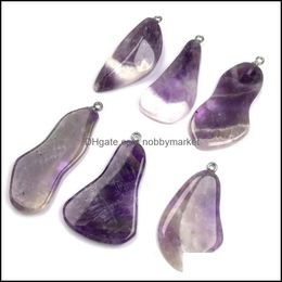 Charms Jewelry Findings & Components 2021 Natural Stone Amethysts Pendant Irregar Shape Smooth Surface Making For Necklace 25X50Mm Drop Deli