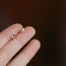 9K solid gold Daisy Flower Crystal Super Dainty mini unique stud earring minimal simple design wedding girls kids gift