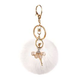 2022 Key chain Party Favour cute rhinestone ballerina girl Rex rabbit fur ball female bag pendant