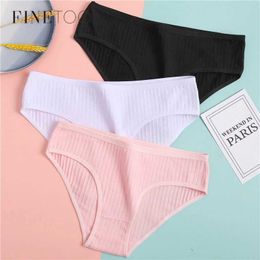 FINETOO Women's Underpants Soft Cotton Panties Girls Solid Colour Briefs Striped Panty Sexy Lingerie Female Underwear M-XL Panty Y0823