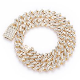 High Quality Iced Out Chain Men Jewellery Hip Hop New Micro Pave Rhinstone 15MM Cuban Link Chains Big Heavy Chunky Necklace220x