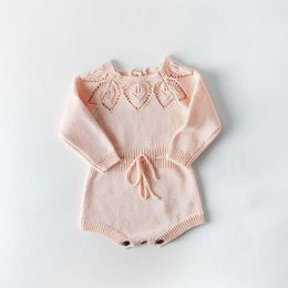 born Bodysuit Spring Pink Baby Girl Bodysuits Long Sleeve Infant Jumpsuit Knitted Sweater Toddler Baby Girl Clothes 210713