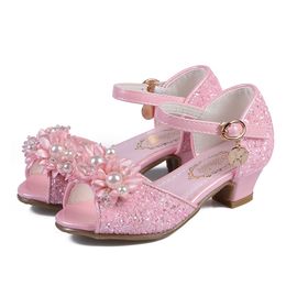 Children Princess Shoes for Girls Sandals High Heel Glitter Shiny Rhinestone Enfants Fille Female Party Dress Shoes 210306