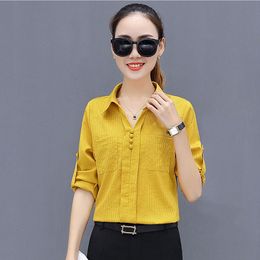 Office Work Wear OL Women Spring Summer Style Chiffon Blouses Shirts Lady Casual Long Sleeve Striped Blusas Tops DF1884 210225