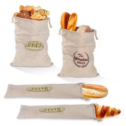 bunched bread Storage Bags Linen bread bag reusable French baguette drawstring bag Home Storage T2I52175