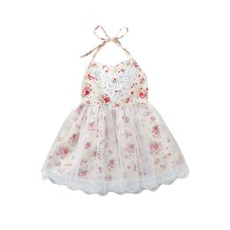 Girl's Dress Flower Print Sleeveless Lace-up Sling Dress for Birthday Party Photography Vacation Q0716