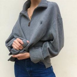 Vintage Zip Up Sweatshirt Women Oversized Warm Winter Pullovers Casual Loose New Design Fashion Preppy Style Clothes for Teens 201109