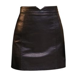 Spring Summer Casual PU Leather Skirt Women Elegant Zipper Mini A-Line Skirt Lady Skinny High Waist Skirts Black 210309