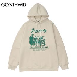 Hip Hop Hoodie Sweatshirt Streetwear Men Vintage Cartoon Band Printed Cotton Hooded Winter Harajuku Pullover Black 220215