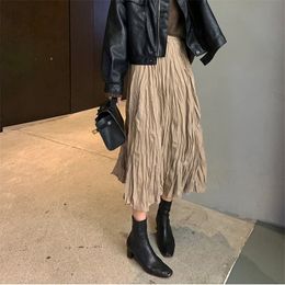 Hzirip All-match New Solid Brief Chic Elastic Hot Casual Loose Plus Size Students High Waist Stylish Office Lady Skirts 210303