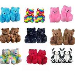 2021 Plush Teddy Bear House Slippers Brown Women Home Indoor Soft Anti-slip Faux Fur Cute Fluffy Pink Slippers Women Winter Warm Shoe