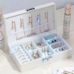 Leather Jewelry Organizer Ring Pendant Earrings Necklace Storage Box Women Display Boxes Cosmetics Beauty Container Case 210922