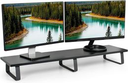 Black Wood 39 Inch Wide Extra Long Desktop Stand, Ergonomic Tv, Dual Monitor, Laptop, Keyboard Riser and Desk Tabletop Organiser (Stand-V000Dl)
