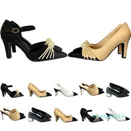 Designer- Sandals Women High Heels Slides Womens Casual Pumps Shoes Leather Lady Slipper Wedding Scuffs