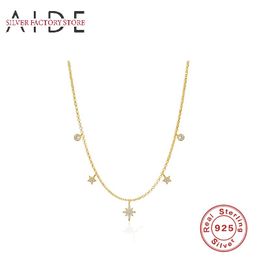 AIDE 925 Sterling Silver Star Pendant Chain Choker Necklace for Women Exquisite INS Stars Clavicle Necklaces Jewelry collares Q0531