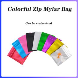 100pcs Colourful Zip Mylar Bag Self Sealing Smell Proof Food Storage Bag Aluminium Foil Bag Front Matte Clear Plastic Packaging Pouch
