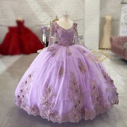 Lilac lavender Quinceanera Dresses Lace Applique Girls 15 Years Birthday Dress Mexican Prom Gown 2021 Vestidos De XV Años