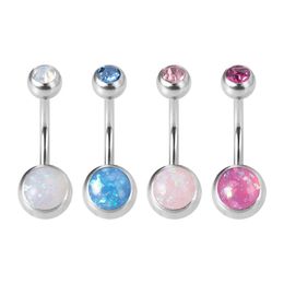 Opal Navel Belly Button Rings Piercing Stainless Steel Round Ombligo Bar Party Stud Barbell for Woman Sexy Body Jewellery