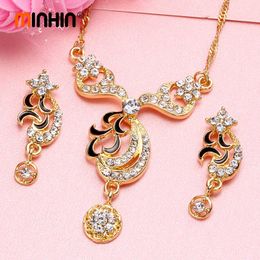 Jewellery Sets Luxury designer Bracelet MINHIN Engagement For Women Crystal Necklace Earrings Set Dubai Wedding Gold Gifts