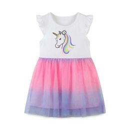 Jumping Metres Summer Dress Costume For Girl Baby Clothes Dresses With Unicorn Print Children Party Clothing 210529