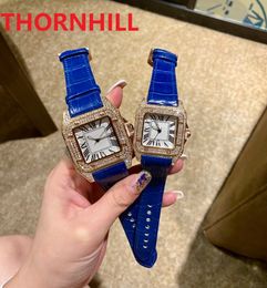 Men Women Square Roman Dial Watch Quartz Movement All Diamonds Ring Iced Out Wristwatch High Quality Unisex Dress Wristwatches Lady Clock Waterproof Montre De Luxe