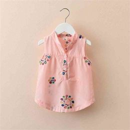 Girls' tops summer baby Korean shirts Children's embroidery sleeveless vest all-match floral P4722 210622