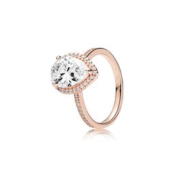 Diamond Drop 925 Silver Wedding Ring Box for 18k Rose Gold Water Drop Rings Set for Women