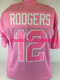 Men Women Youth Aaron Rodgers Custom Sewn Pink Football Jersey XS-5XL 6XL