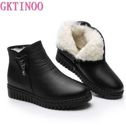 GKTINOO 2021 Women Snow Boots Winter Flat Heels Ankle Boots Women Warm Platform Shoes Leather Thick Fur Booties Y0914