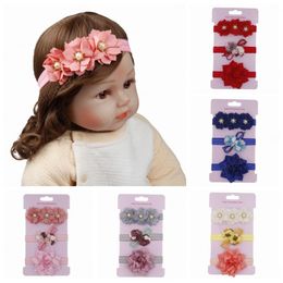 Cute 3pcs/lot Baby Girls Flower Chiffon Headband Pearl Rhinestone Newborn Headwear Children Hair Accessories Gift Set