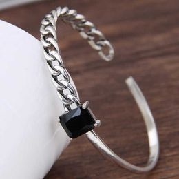 New Chain Black Zircon Opening Bracelets Bangle for Women Trend Creative Jewellery Accessories Party Gifts Bijoux Sab84 Q0719