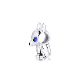 925 Sterling Silver Blue-Eyed Fox Animal Charms Fits Original Bracelet 925 Silver Beads for Jewelry Making 2020 New Charm Q0531