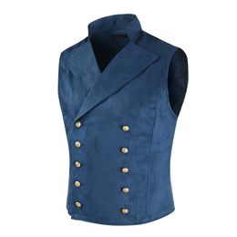 jacket Autumn Men's Vest Sleeveless Lapel Double Breasted Solid Color Vintage Business Joker Breathable Male Slim Suit Jacket