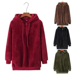 Women's Jackets Women Sweatshirt Solid Colour Drawstring Autumn Winter Ribbed Cuff Warm Hoodie For Daily Wear