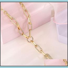 Chains Necklaces & Pendants Jewelry Gold Sier Color Paper Clip Thick Chain Necklace Female Sweater Aessories Shiny Rhinestone Stitching Clav