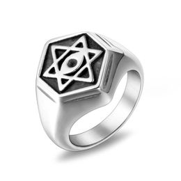 Stainless Steel Retro Antique Silver Men's ring Free Mason Jewelry asterism Hexagram Men's Star Of David Jewish Religion Masonic Fraternity Rings